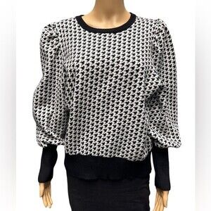Philosophy Houndstooth Black White Sweater Puff Sleeves Size XL. EUC